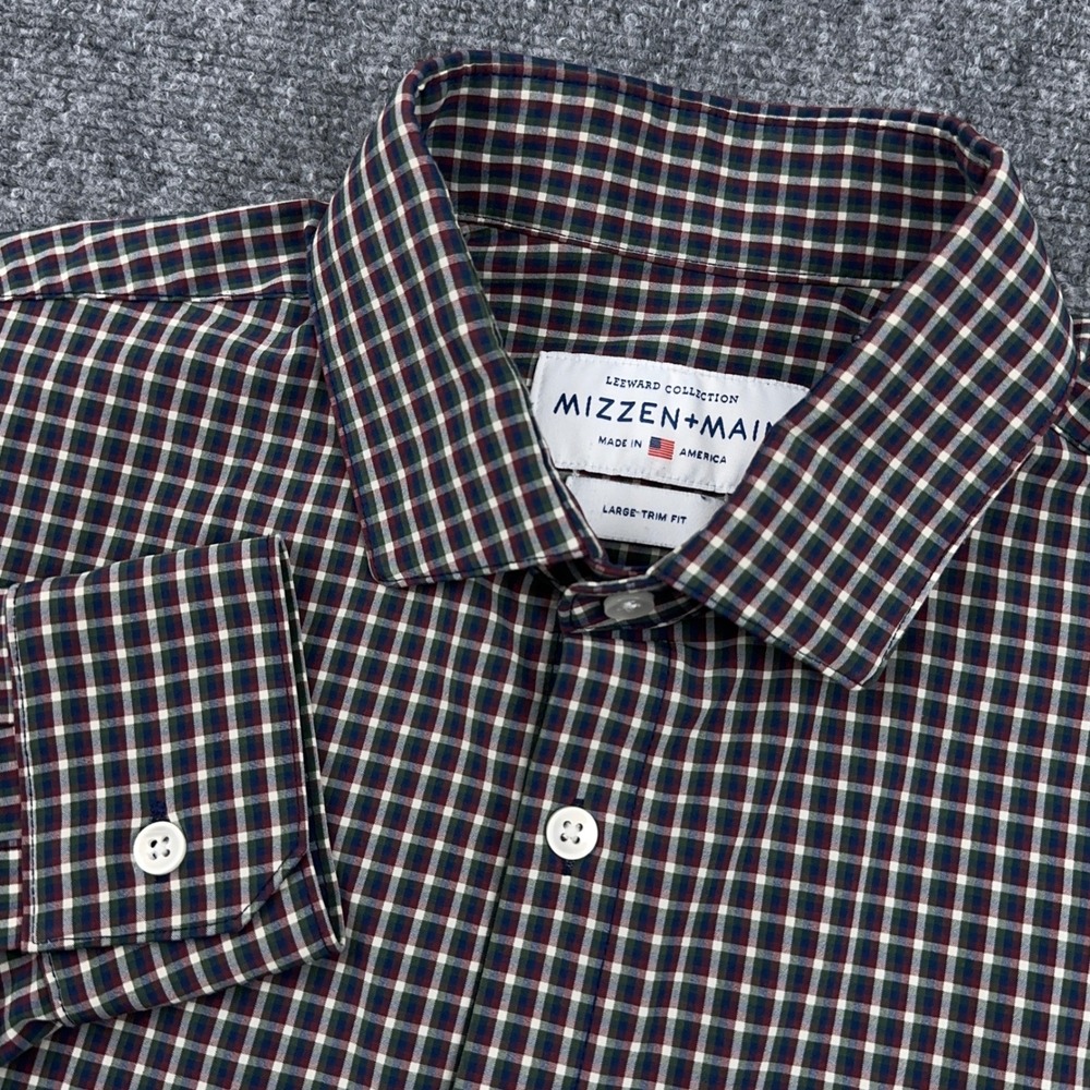 Mizzen+Main Button Up Dress Shirt Mens Large Trim Fit Check Leeward Performance